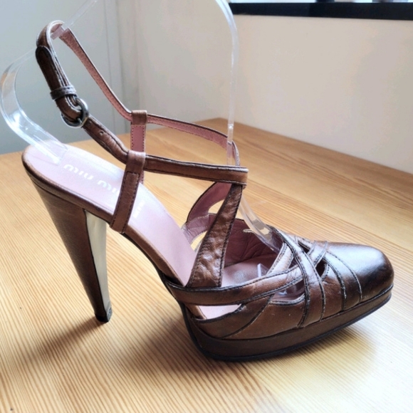MIU MIU by Prada open back brown sandal Sz 38.5 ITALY - Picture 2 of 6